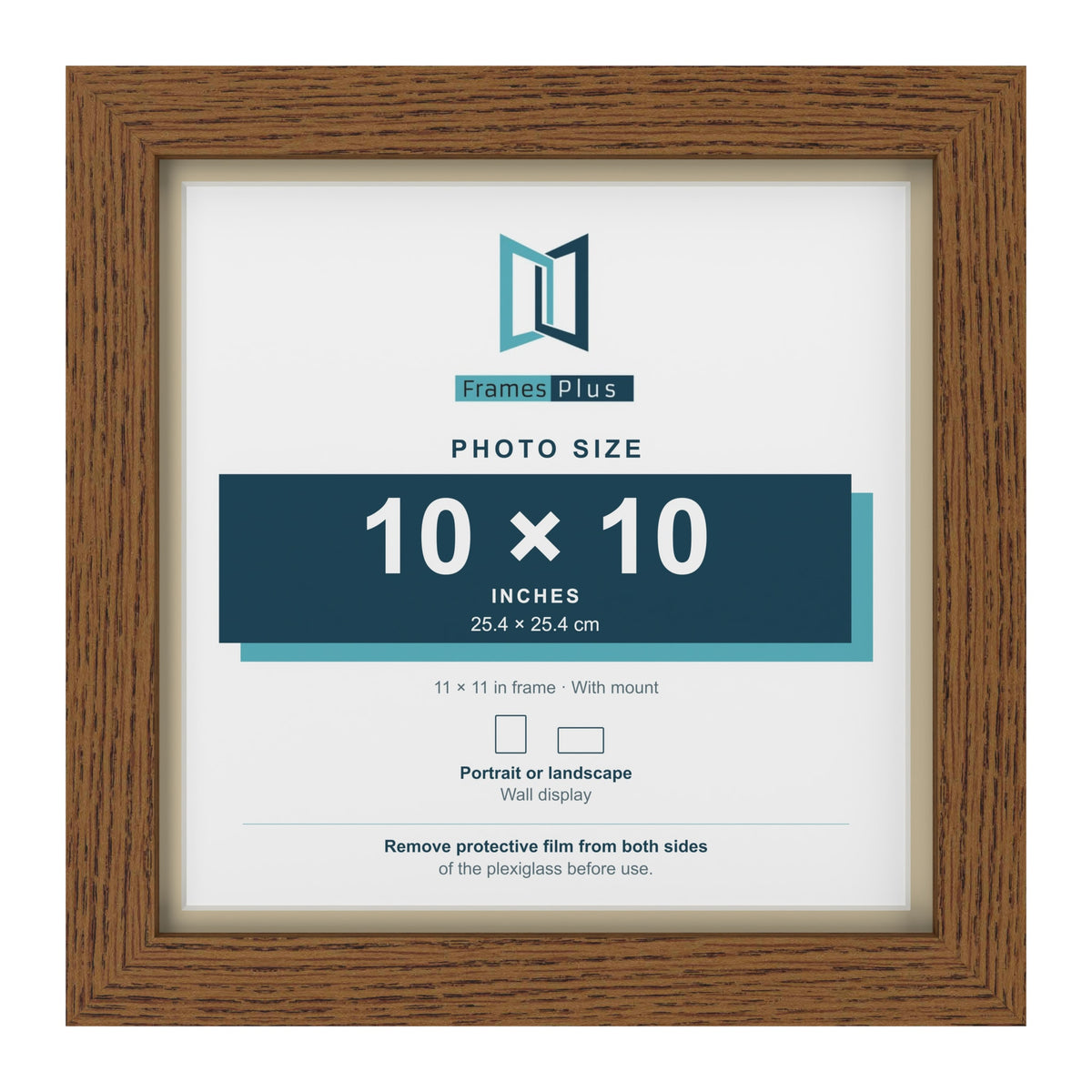 Dark Oak 11 x 11 inch picture frame with an ivory mount for a 10 x 10 inch photo