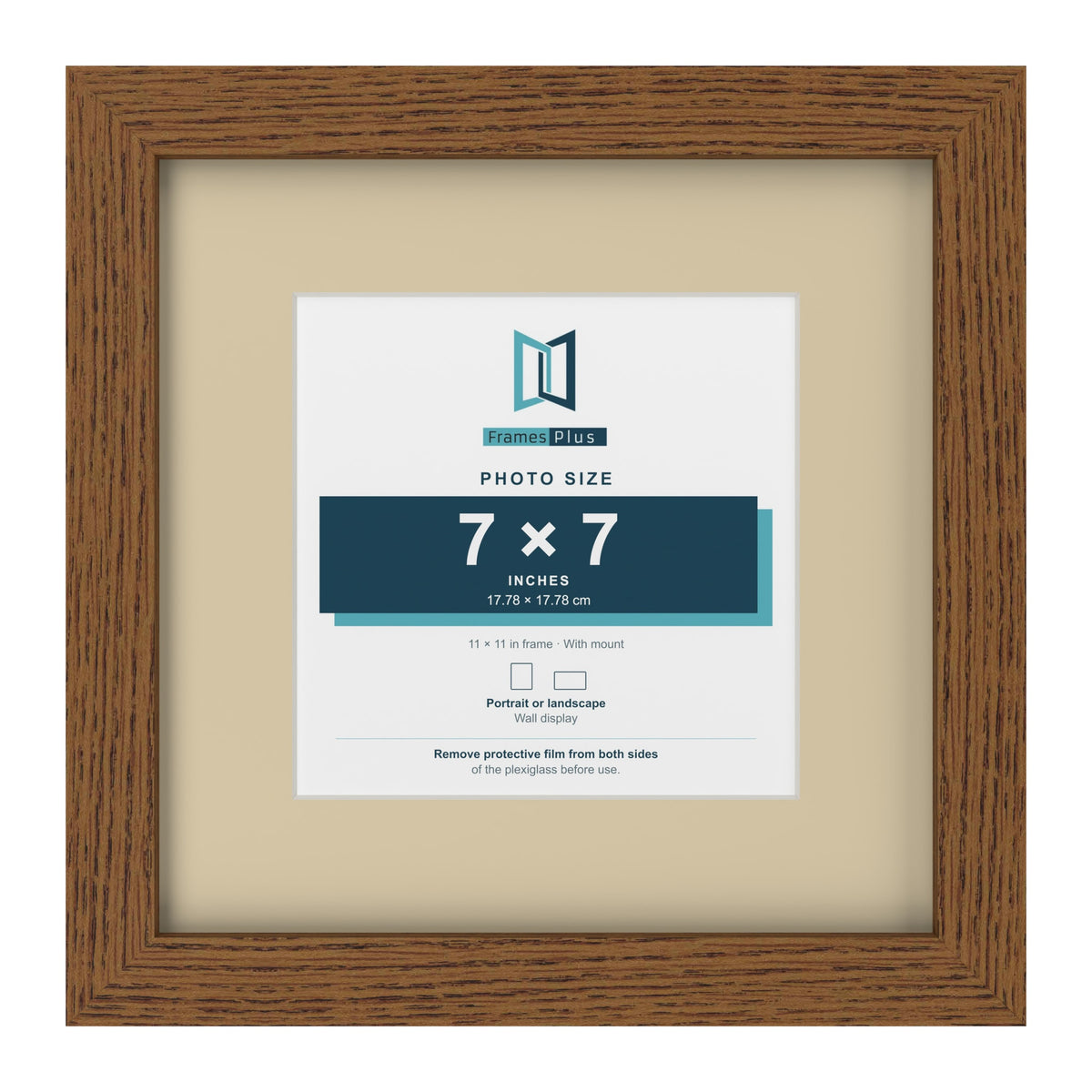 Dark Oak 11 x 11 inch picture frame with an ivory mount for a 7 x 7 inch photo
