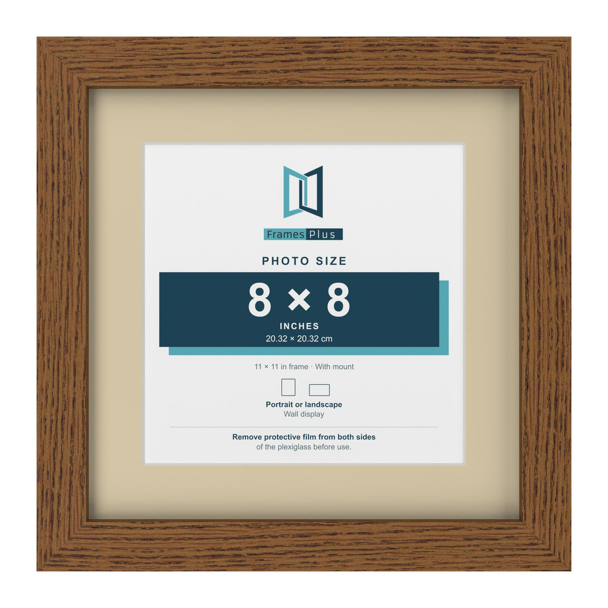 Dark Oak 11 x 11 inch picture frame with an ivory mount for an 8 x 8 inch photo