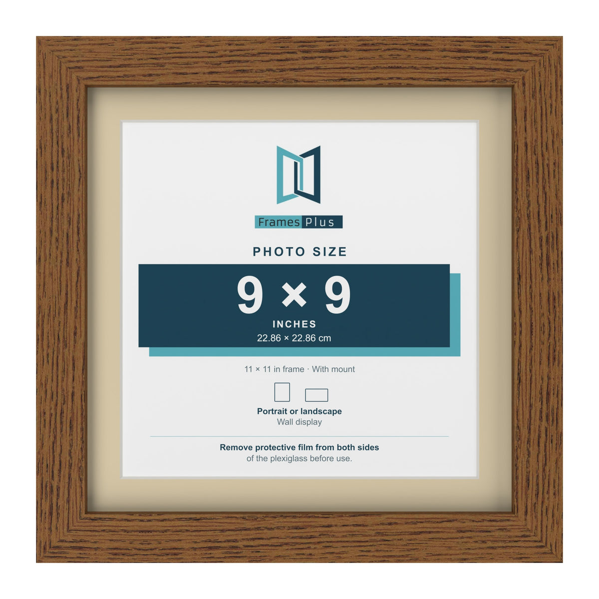 Dark Oak 11 x 11 inch picture frame with an ivory mount for a 9 x 9 inch photo