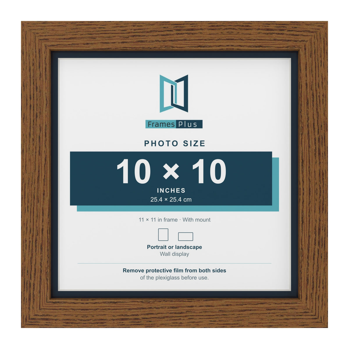 Dark Oak 11 x 11 inch picture frame with a Pacific Blue mount for a 10 x 10 inch photo