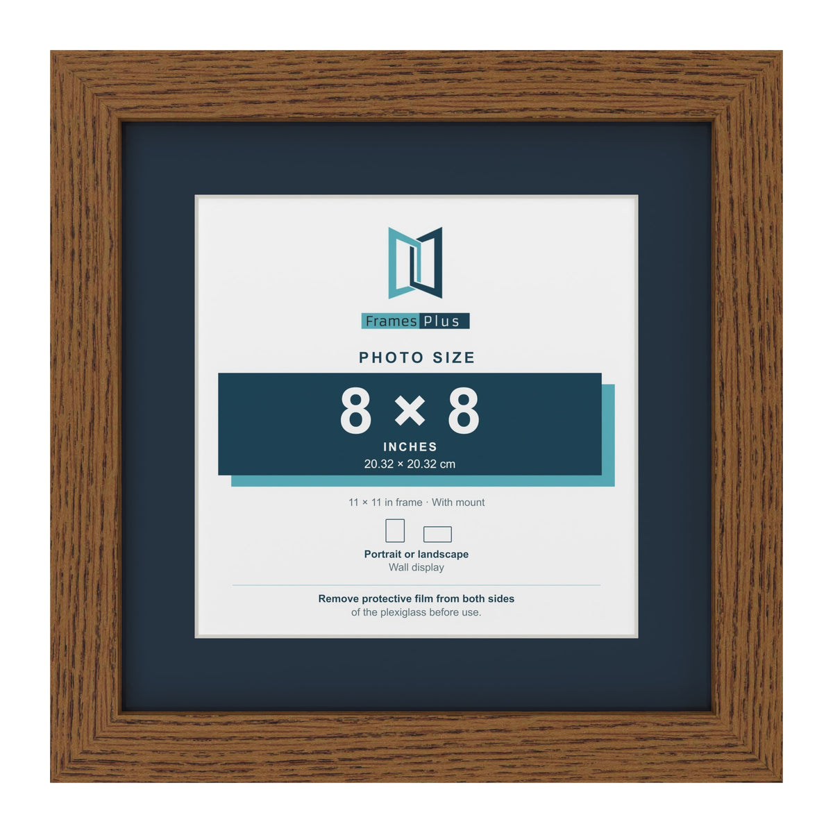 Dark Oak 11 x 11 inch picture frame with a Pacific Blue mount for an 8 x 8 inch photo