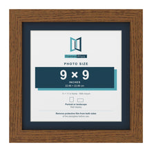 Dark Oak 11 x 11 inch picture frame with a Pacific Blue mount for a 9 x 9 inch photo