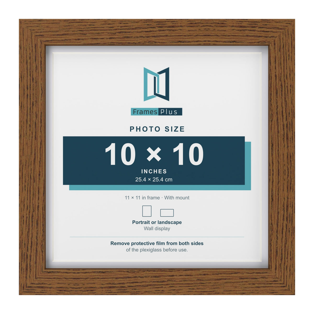 Dark Oak 11 x 11 inch picture frame with a white mount for a 10 x 10 inch photo