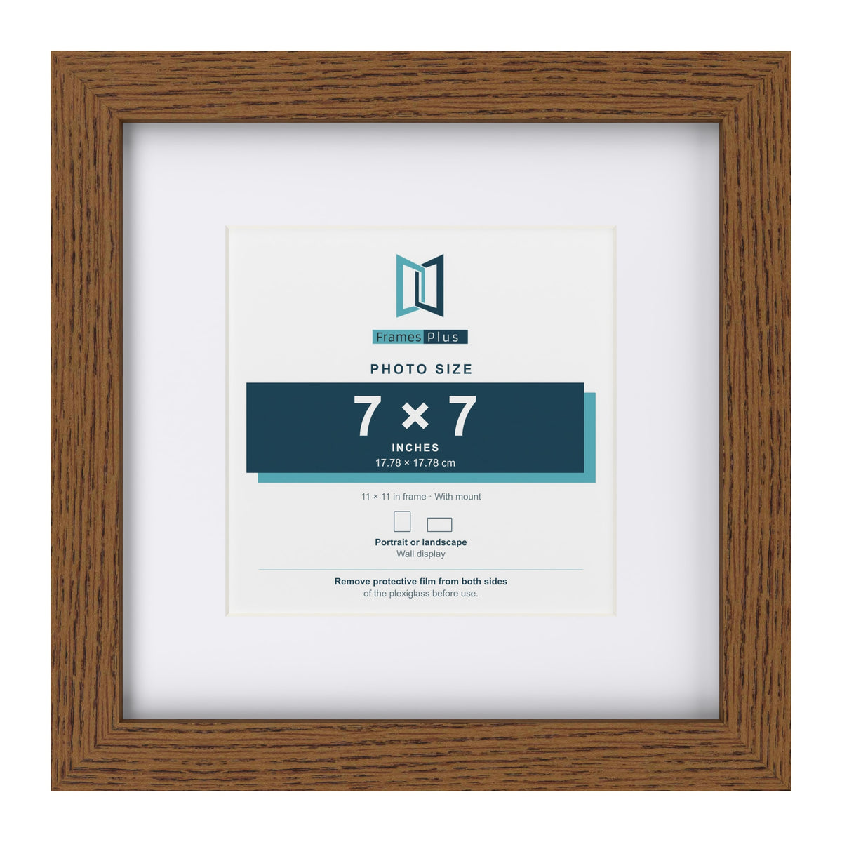 Dark Oak 11 x 11 inch picture frame with a white mount for a 7 x 7 inch photo