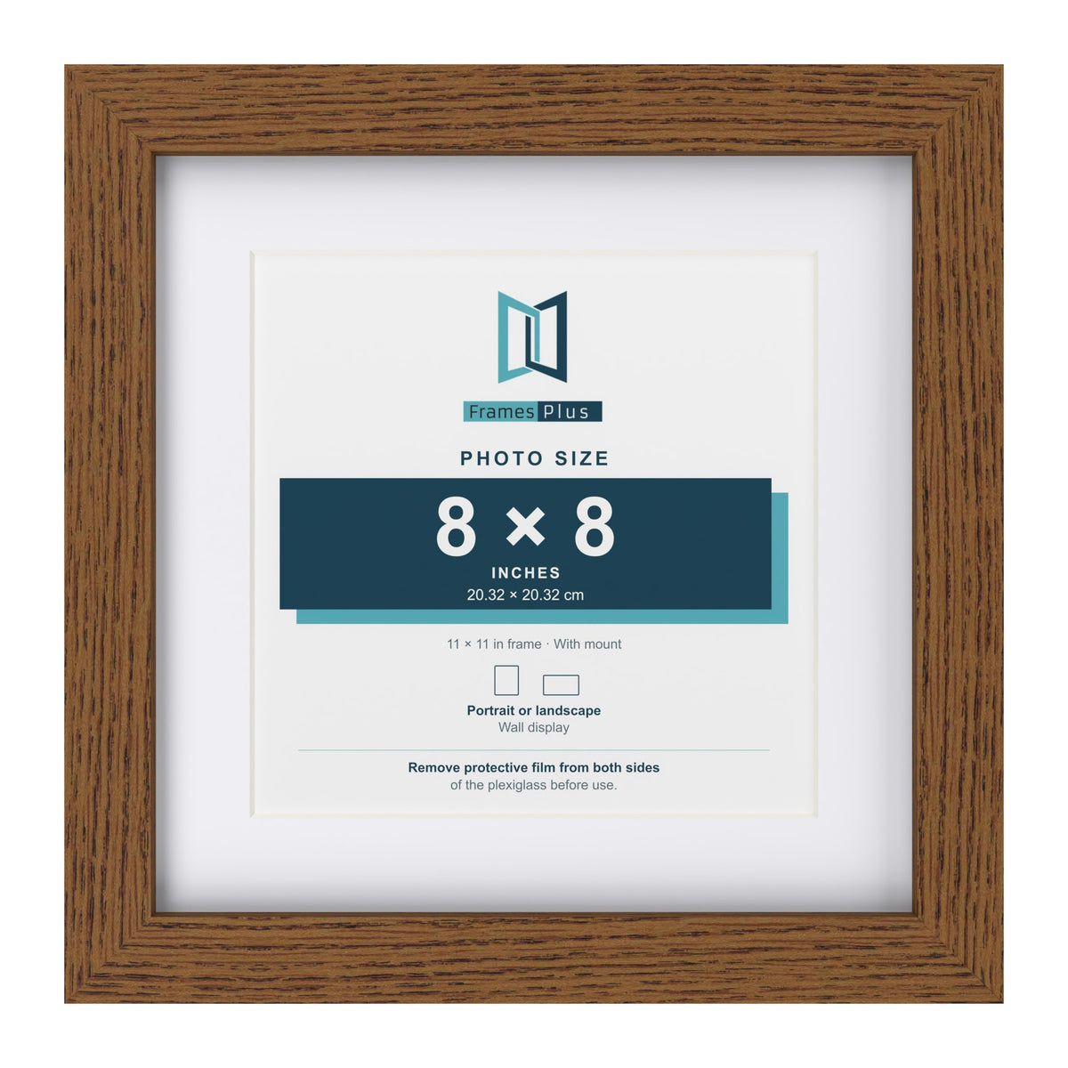 Dark Oak 11 x 11 inch picture frame with a white mount for a 8 x 8 inch photo