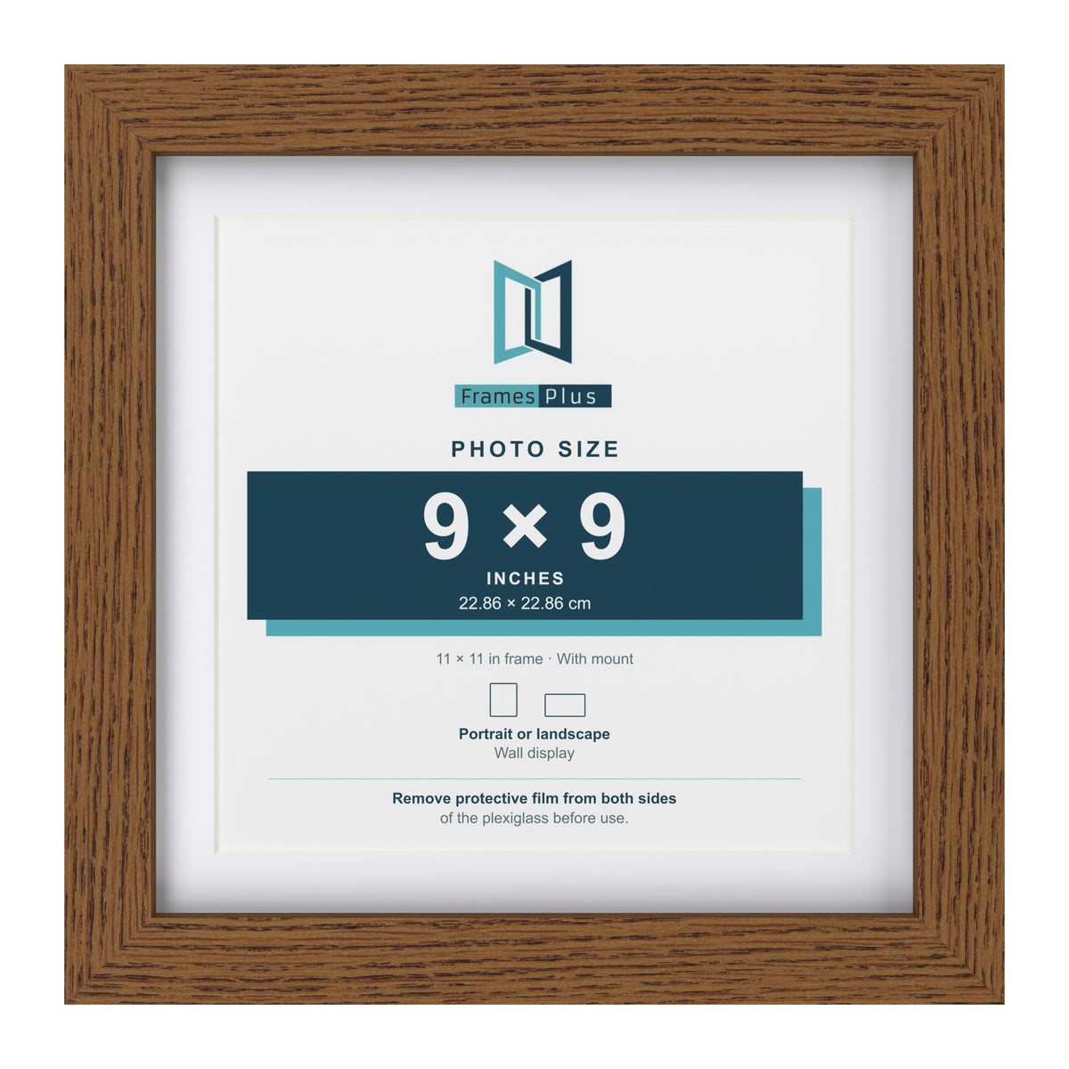 Dark Oak 11 x 11 inch picture frame with a white mount for a 9 x 9 inch photo