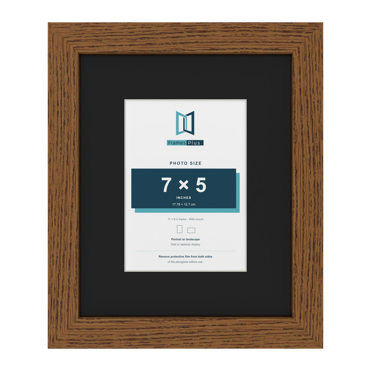 Dark Oak 11 x 9 inch picture frame with a black mount for a 7 x 5 inch photo