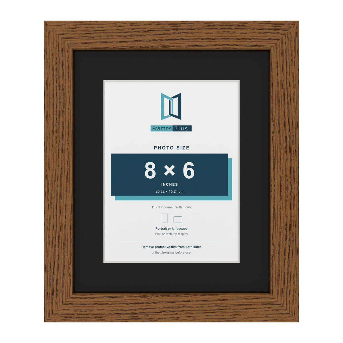 Dark Oak 11 x 9 inch picture frame with a black mount for an 8 x 6 inch photo