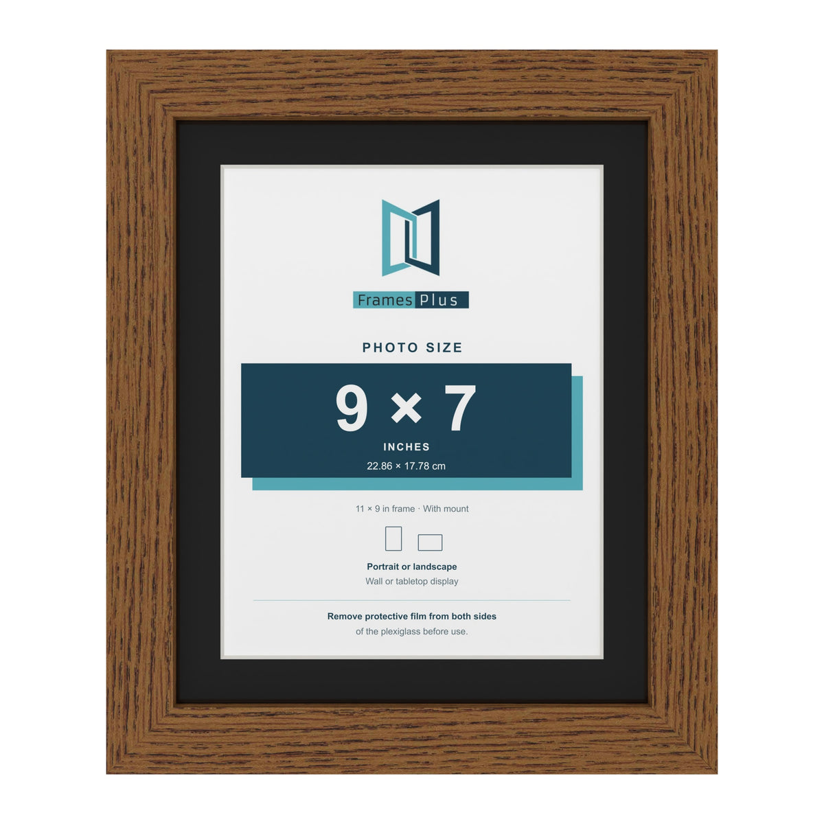 Dark Oak 11 x 9 inch picture frame with a black mount for a 9 x 7 inch photo