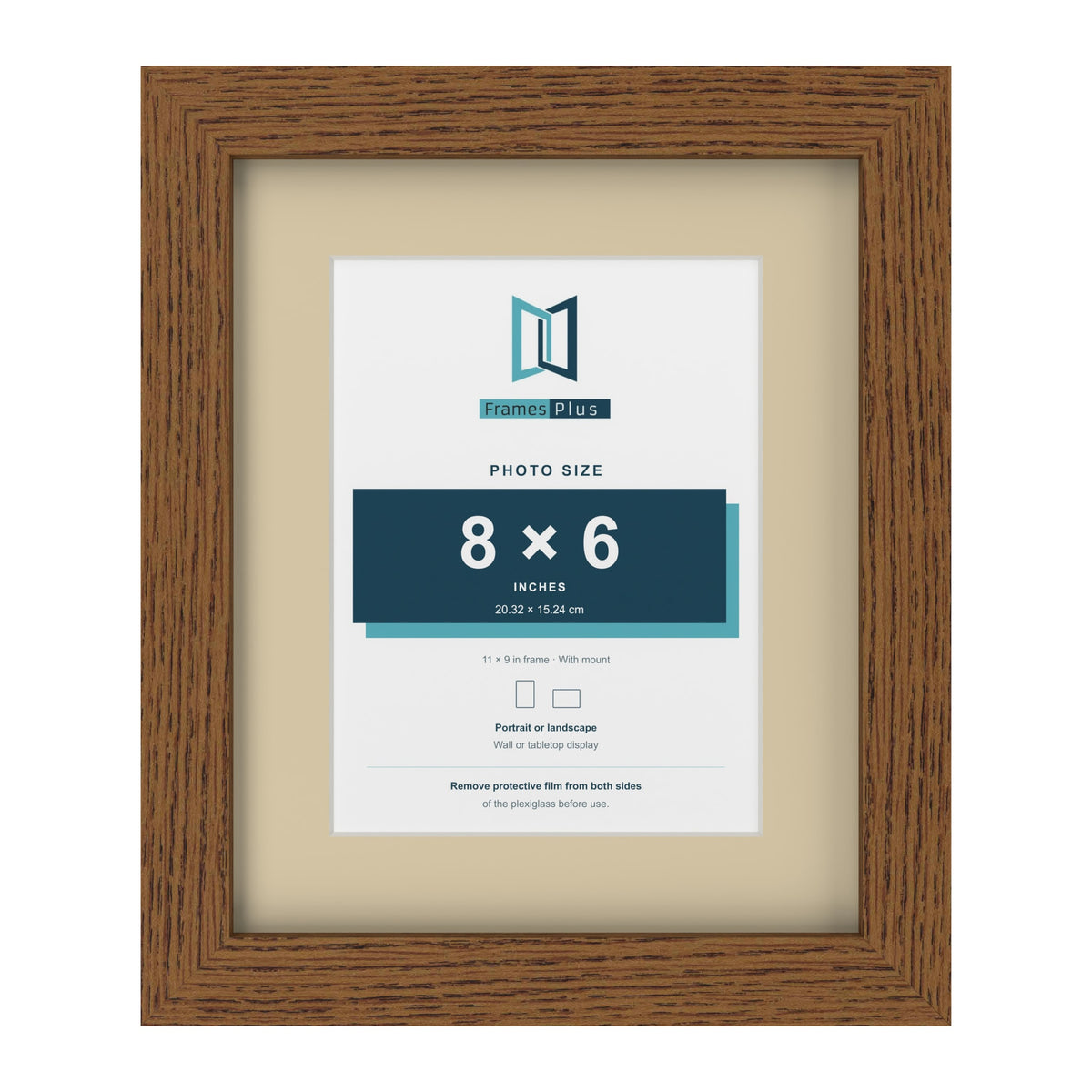 Dark Oak 11 x 9 inch picture frame with an ivory mount for an 8 x 6 inch photo