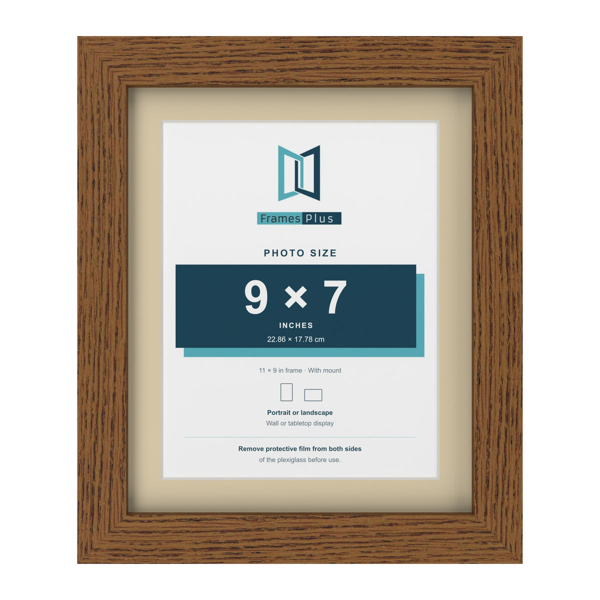 Dark Oak 11 x 9 inch picture frame with an ivory mount for a 9 x 7 inch photo