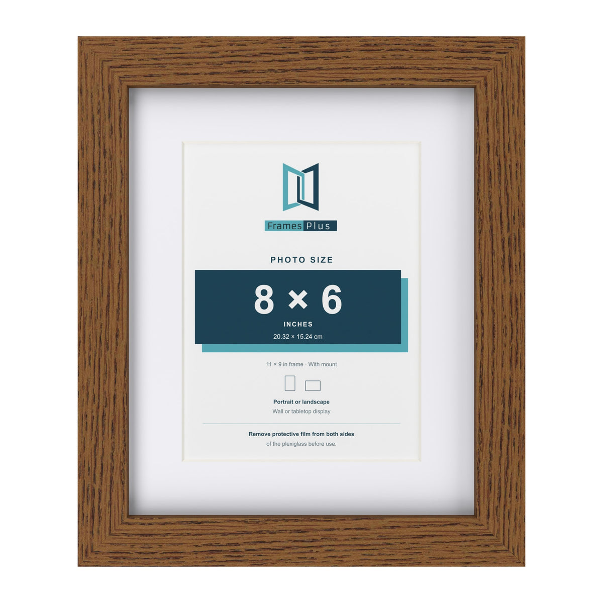 Dark Oak 11 x 9 inch picture frame with a white mount for a 8 x 6 inch photo