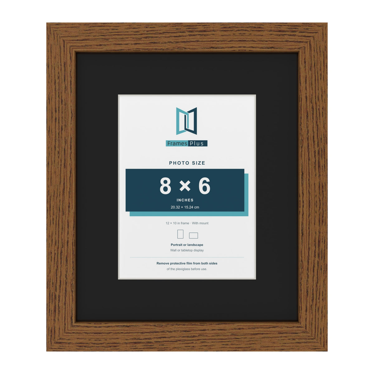 Dark Oak 12 x 10 inch picture frame with a black mount for an 8 x 6 inch photo