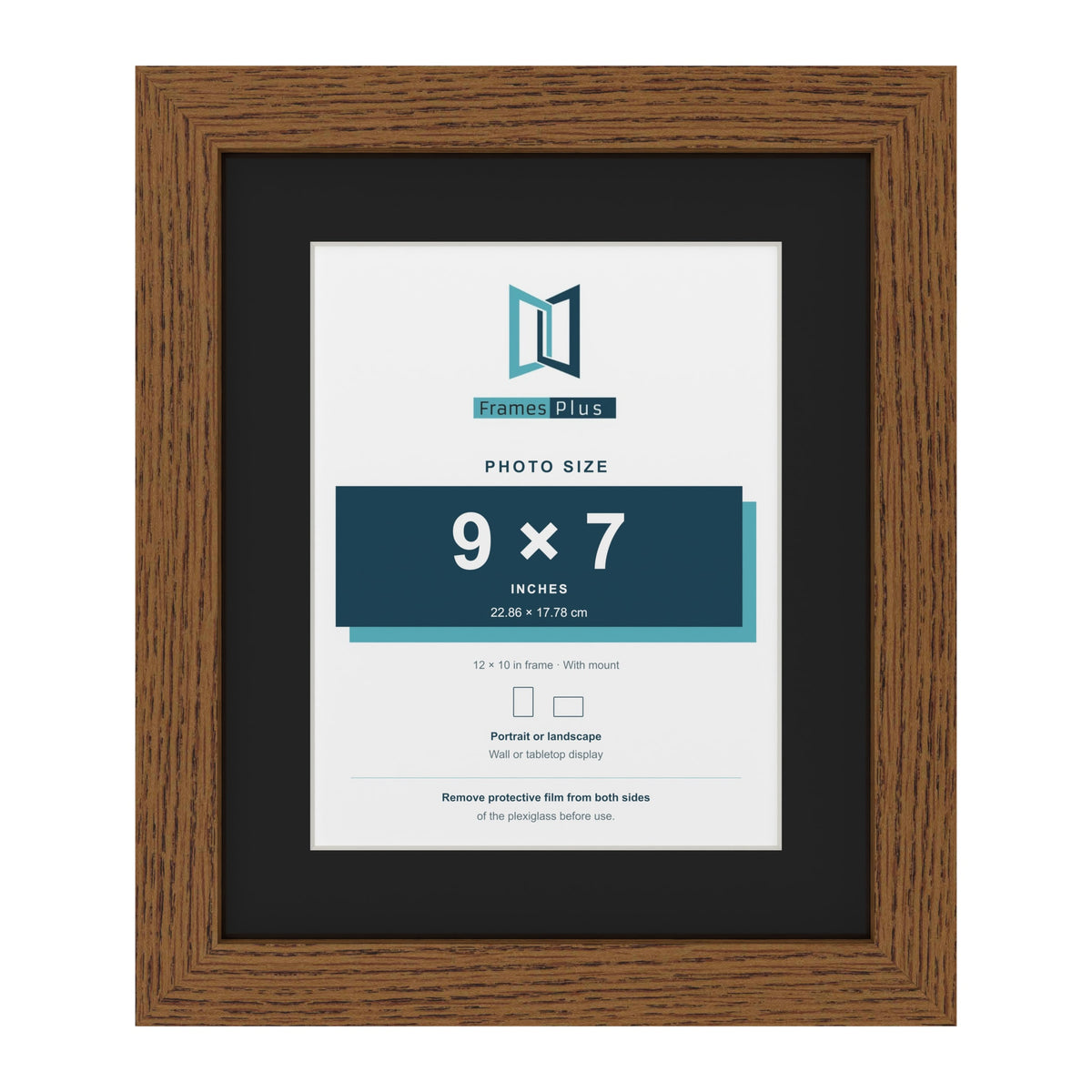 Dark Oak 12 x 10 inch picture frame with a black mount for a 9 x 7 inch photo