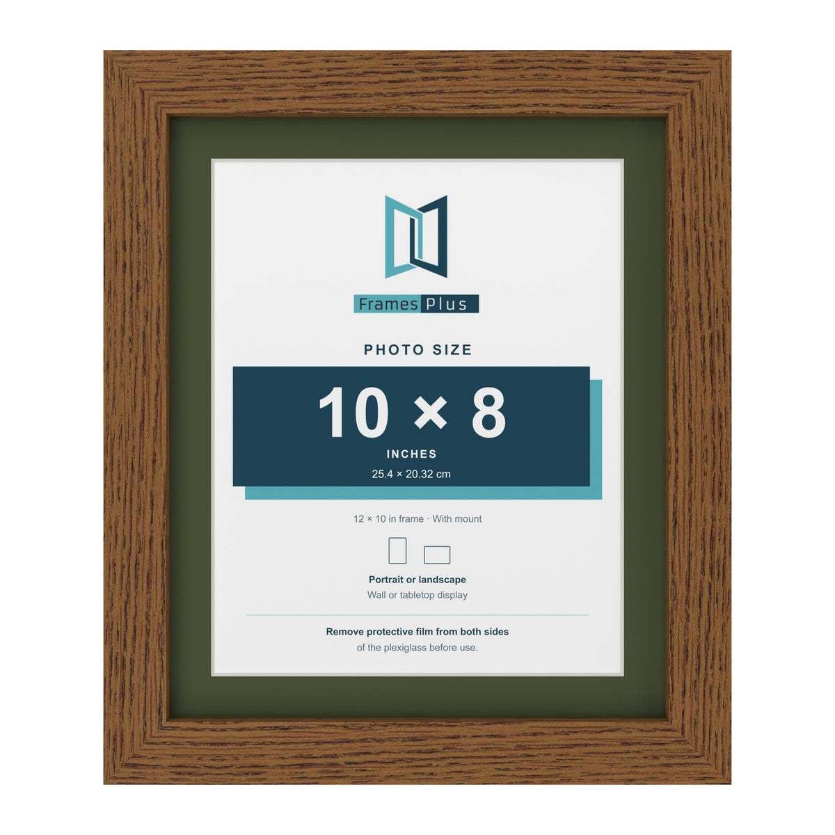 Dark Oak 12 x 10 inch picture frame with a green mount for a 10 x 8 inch photo