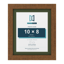Dark Oak 12 x 10 inch picture frame with a green mount for a 10 x 8 inch photo