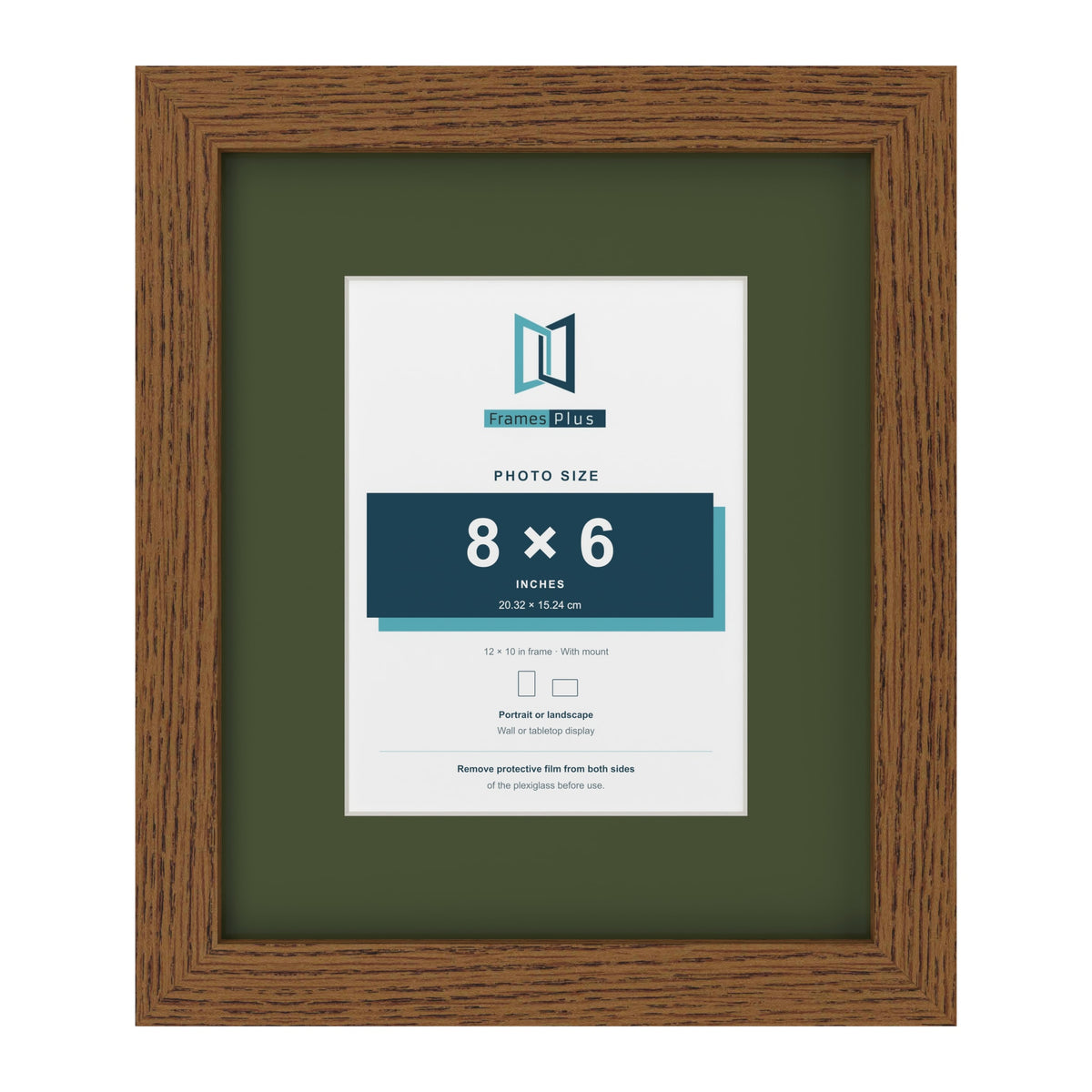 Dark Oak 12 x 10 inch picture frame with a green mount for an 8 x 6 inch photo