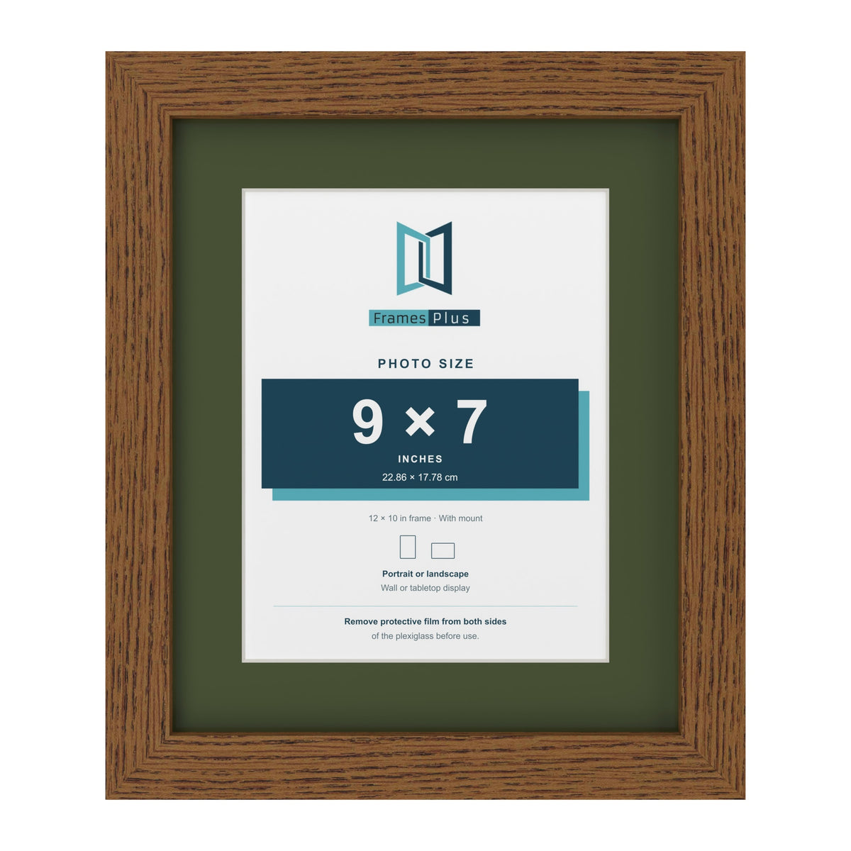 Dark Oak 12 x 10 inch picture frame with a green mount for a 9 x 7 inch photo