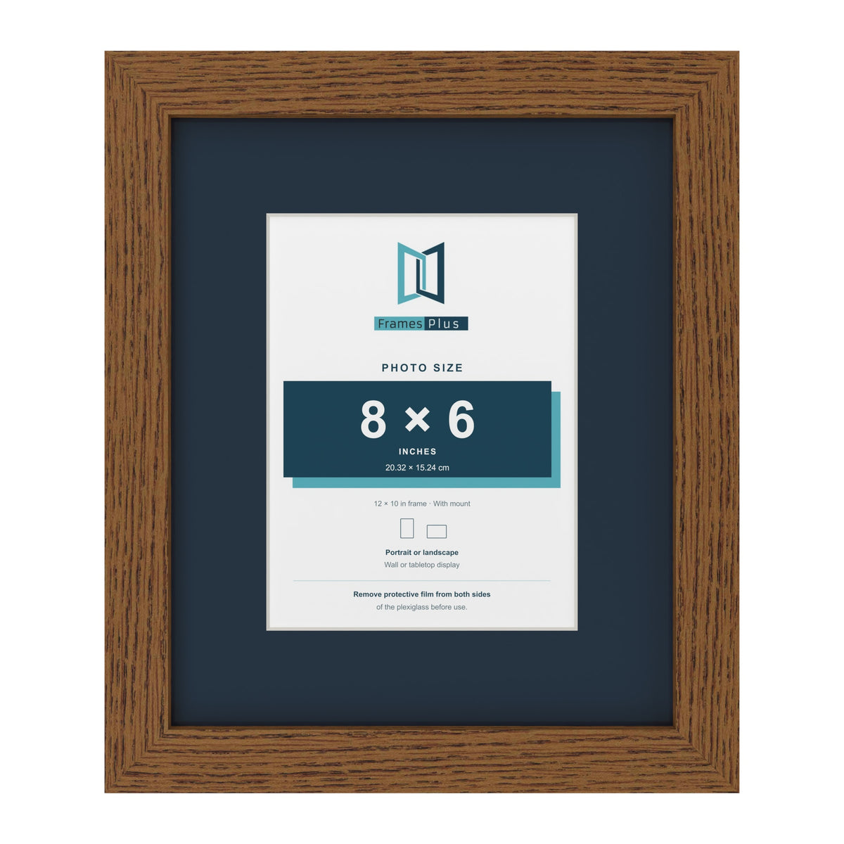Dark Oak 12 x 10 inch picture frame with a Pacific Blue mount for an 8 x 6 inch photo