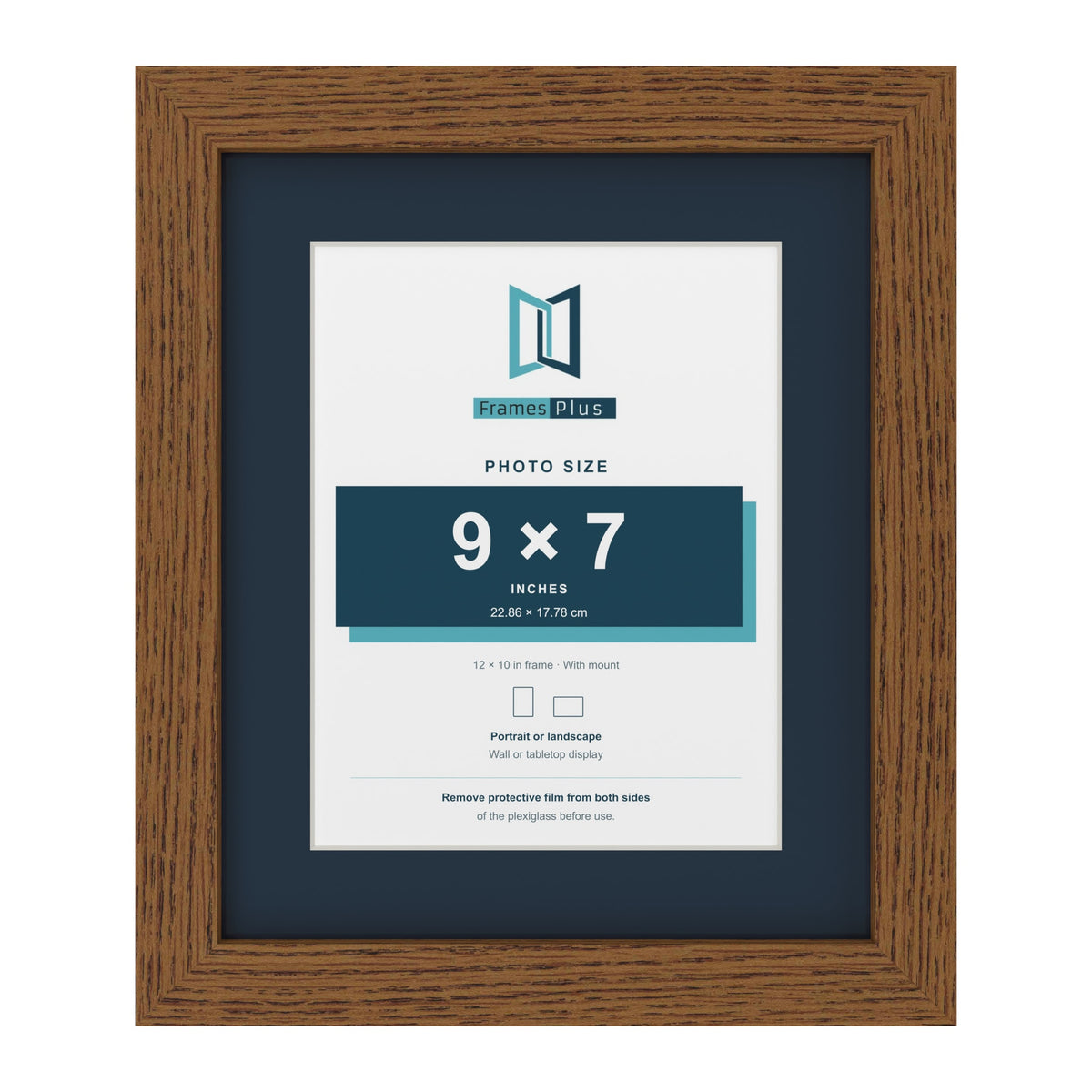 Dark Oak 12 x 10 inch picture frame with a Pacific Blue mount for a 9 x 7 inch photo