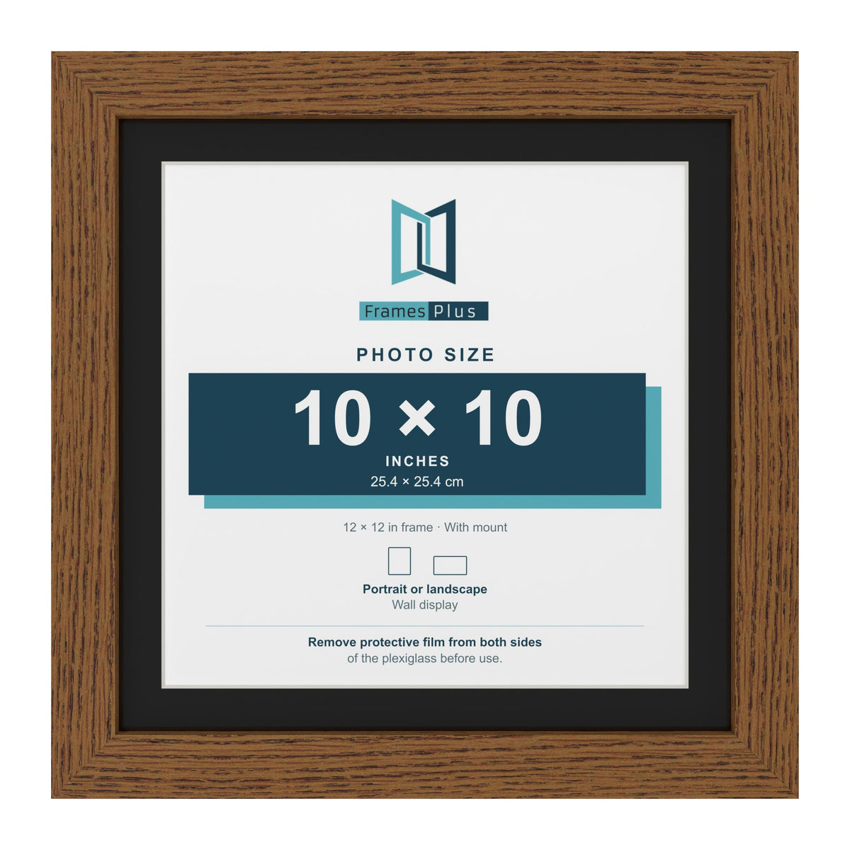 Dark Oak 12 x 12 inch picture frame with a black mount for a 10 x 10 inch photo