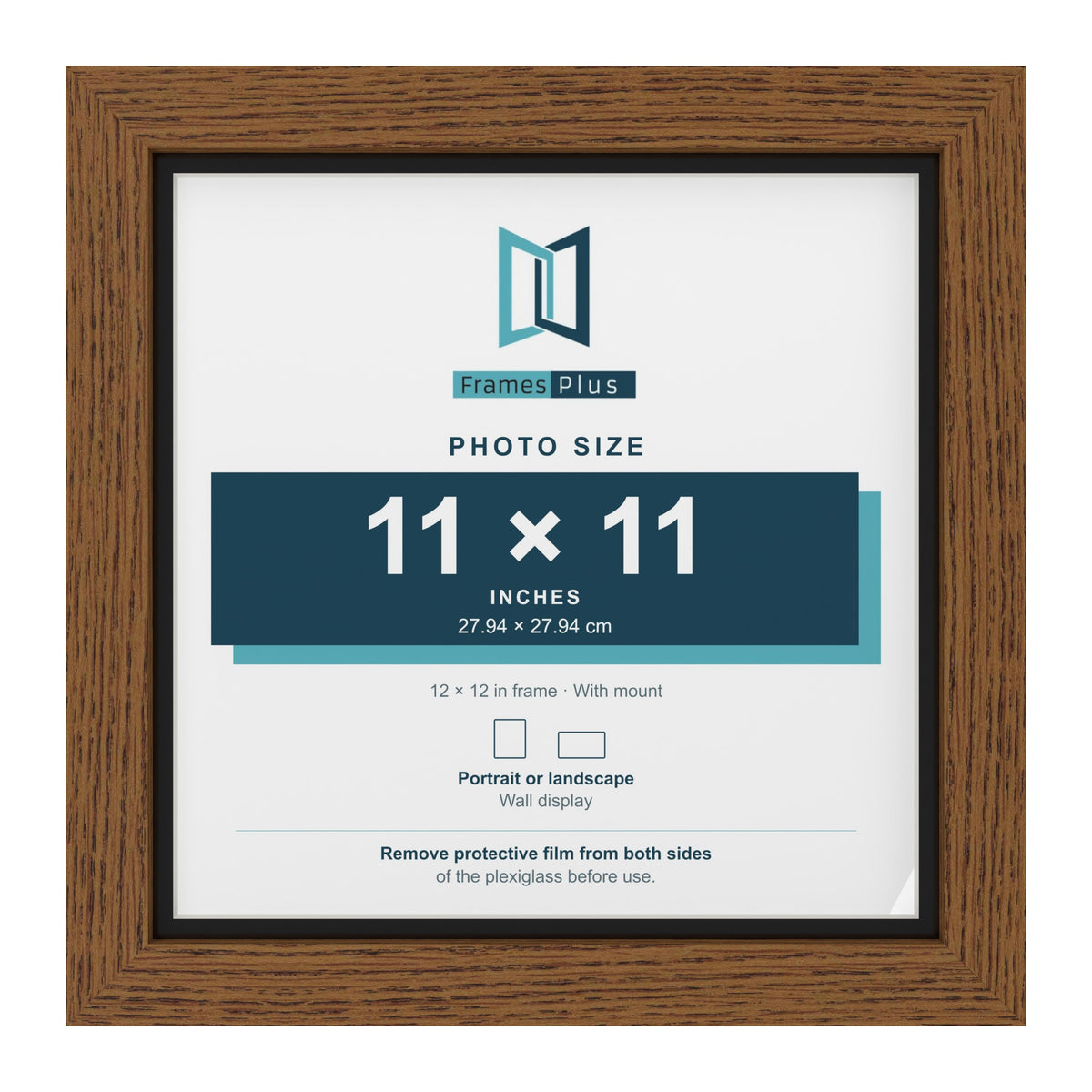 Dark Oak 12 x 12 inch picture frame with a black mount for an 11 x 11 inch photo
