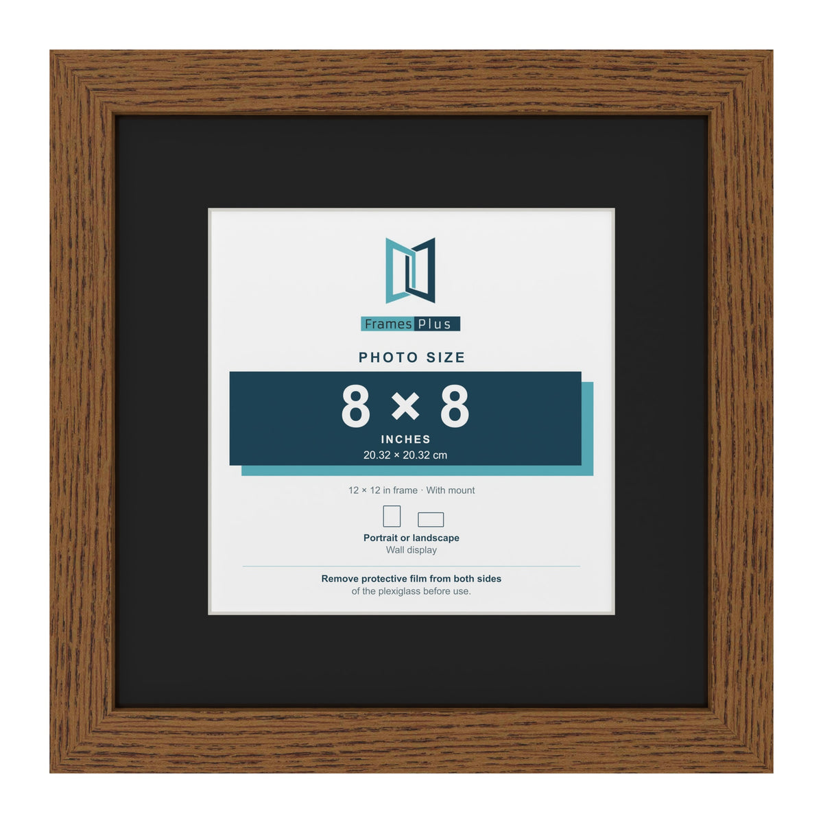 Dark Oak 12 x 12 inch picture frame with a black mount for an 8 x 8 inch photo
