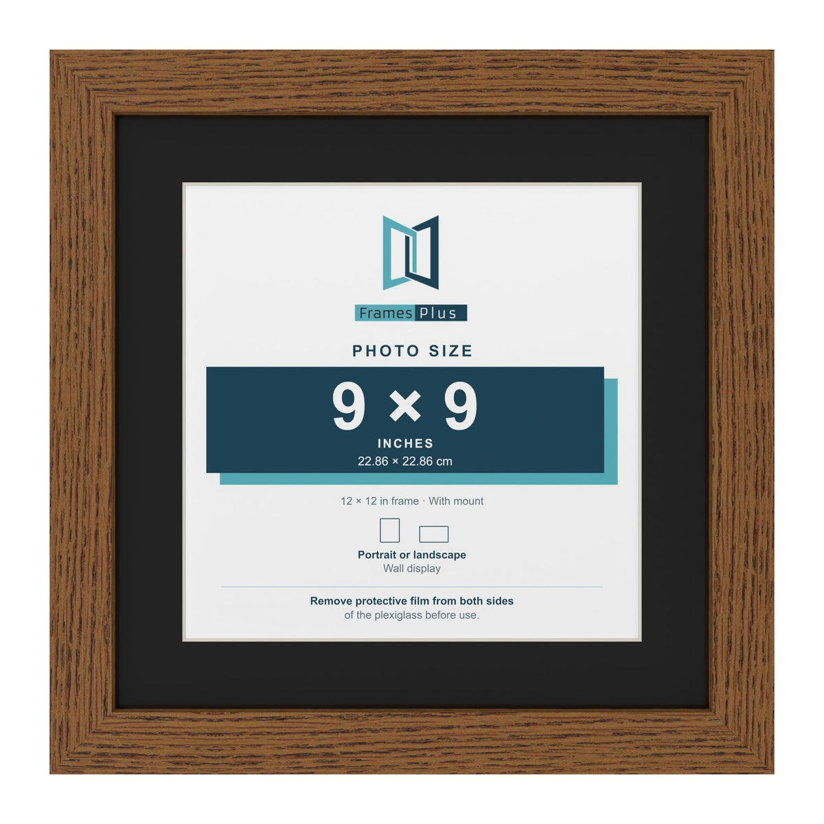 Dark Oak 12 x 12 inch picture frame with a black mount for a 9 x 9 inch photo