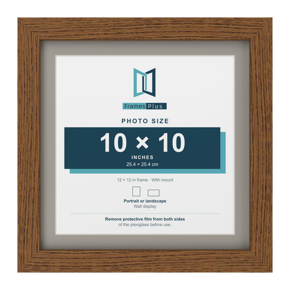 Dark Oak 12 x 12 inch picture frame with a Dawn Grey mount for a 10 x 10 inch photo