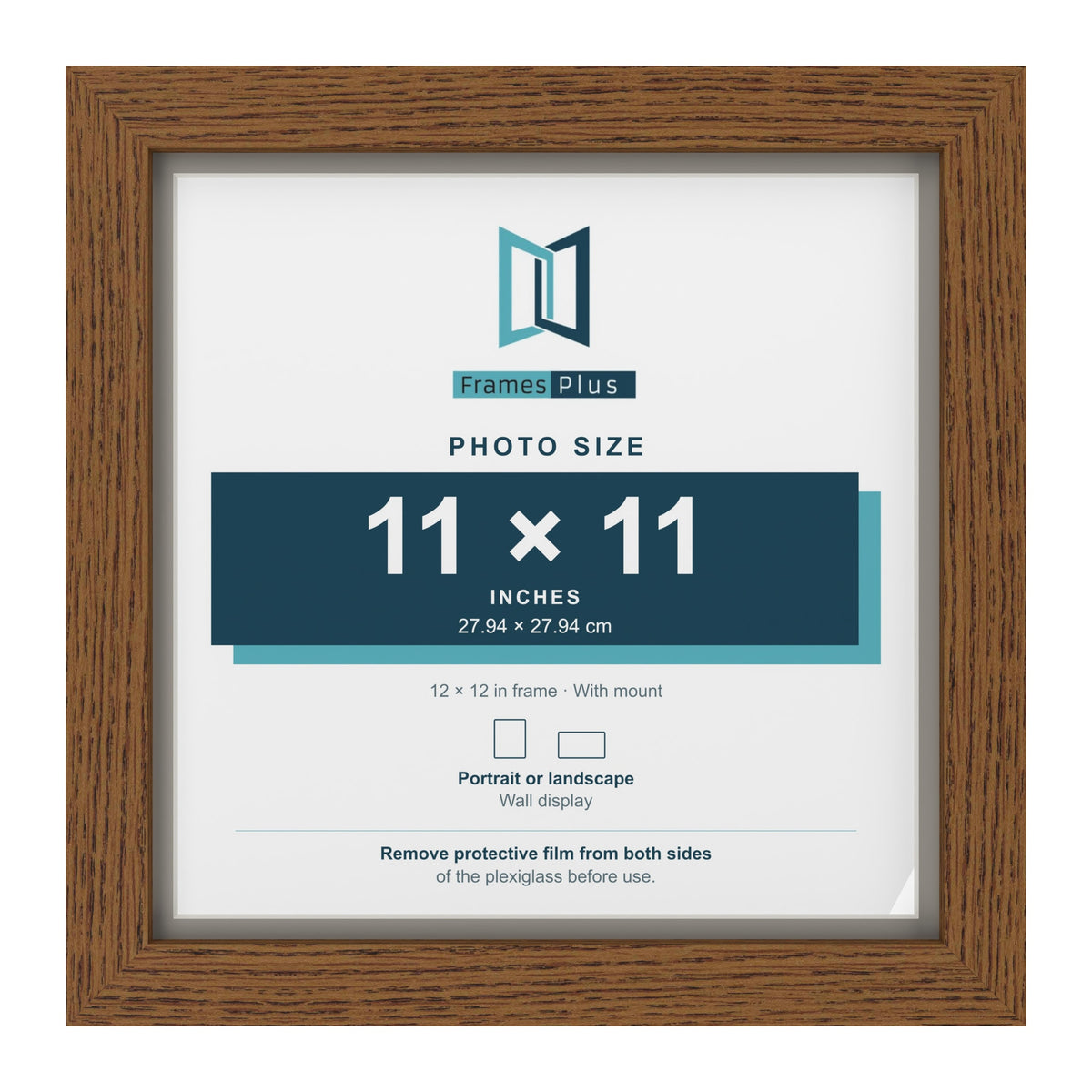 Dark Oak 12 x 12 inch picture frame with a Dawn Grey mount for an 11 x 11 inch photo
