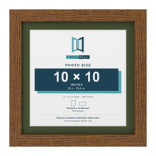 Dark Oak 12 x 12 inch picture frame with a green mount for a 10 x 10 inch photo