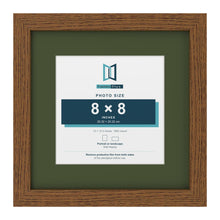 Dark Oak 12 x 12 inch picture frame with a green mount for an 8 x 8 inch photo