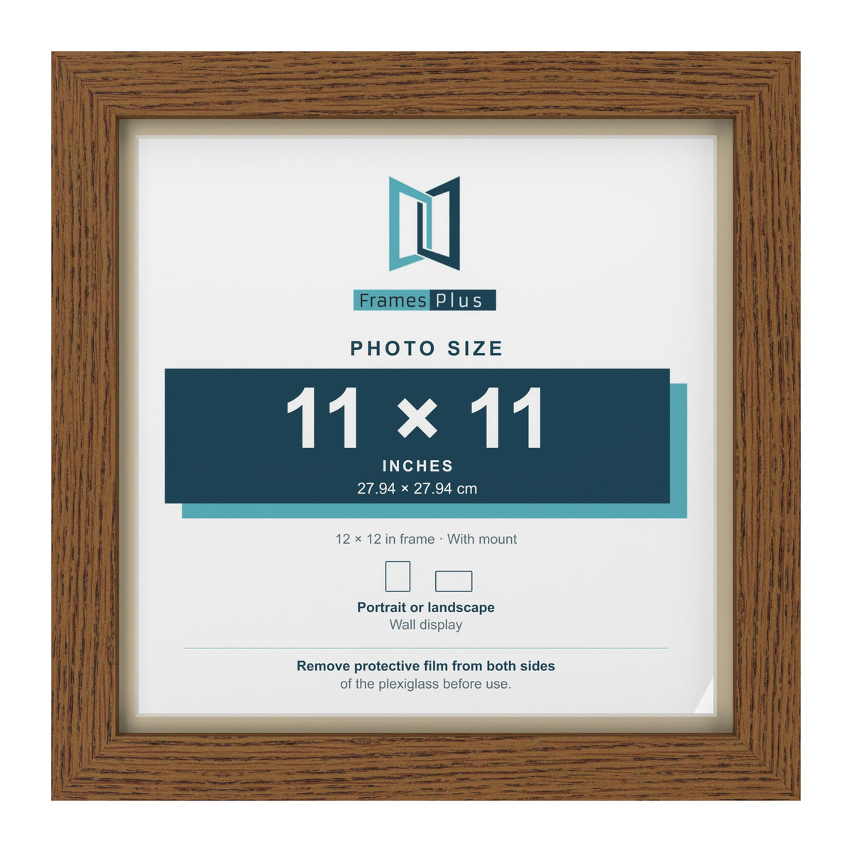 Dark Oak 12 x 12 inch picture frame with an ivory mount for an 11 x 11 inch photo