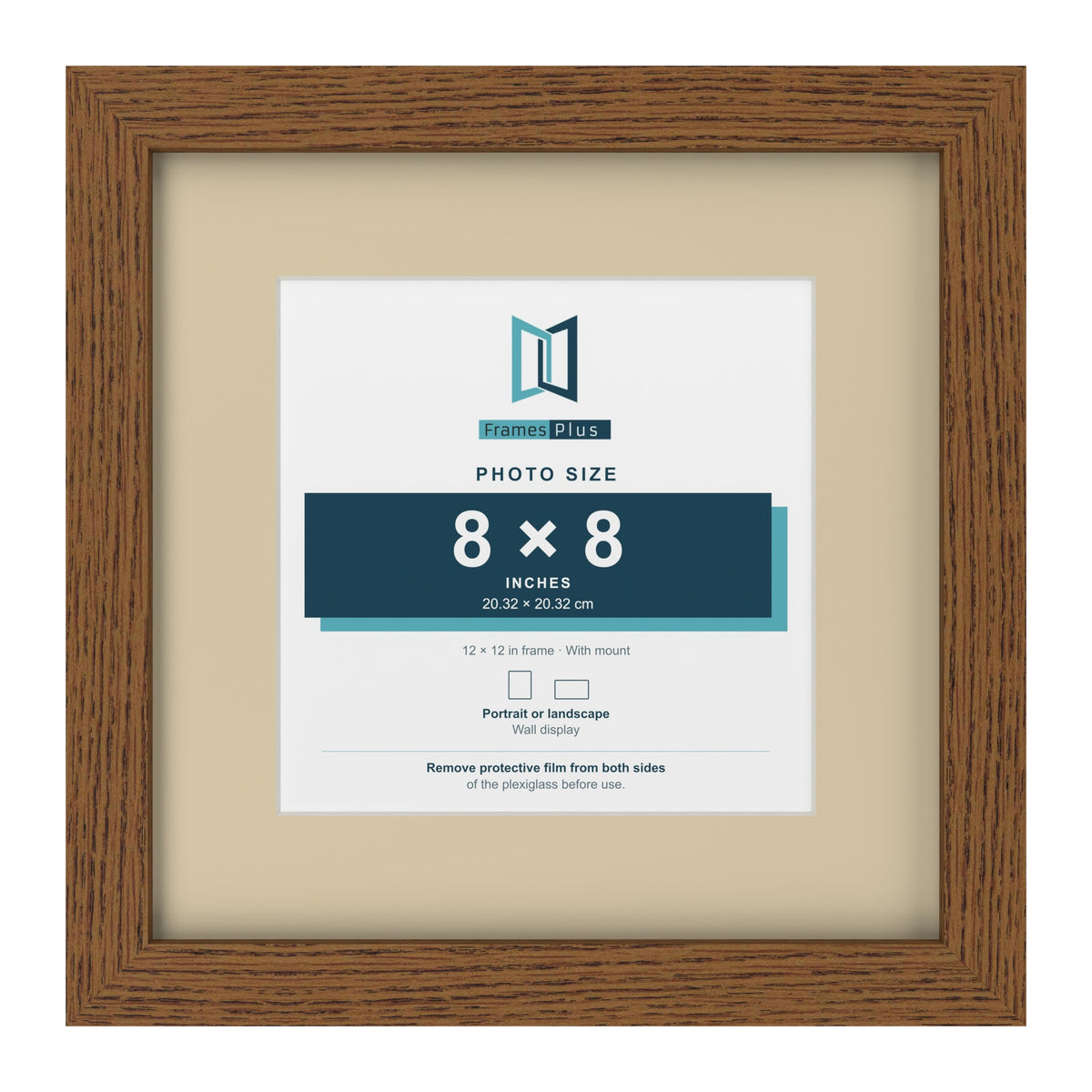 Dark Oak 12 x 12 inch picture frame with an ivory mount for an 8 x 8 inch photo