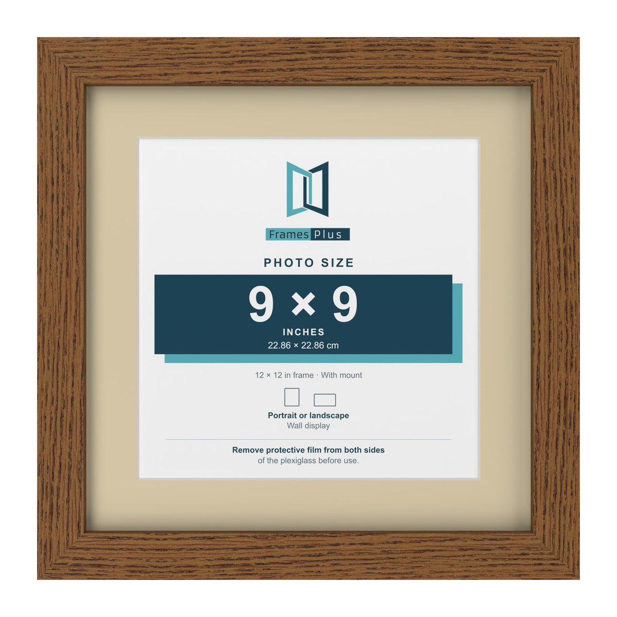 Dark Oak 12 x 12 inch picture frame with an ivory mount for a 9 x 9 inch photo