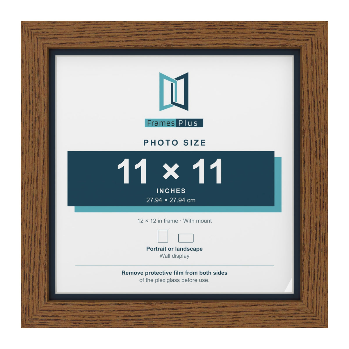 Dark Oak 12 x 12 inch picture frame with a Pacific Blue mount for an 11 x 11 inch photo