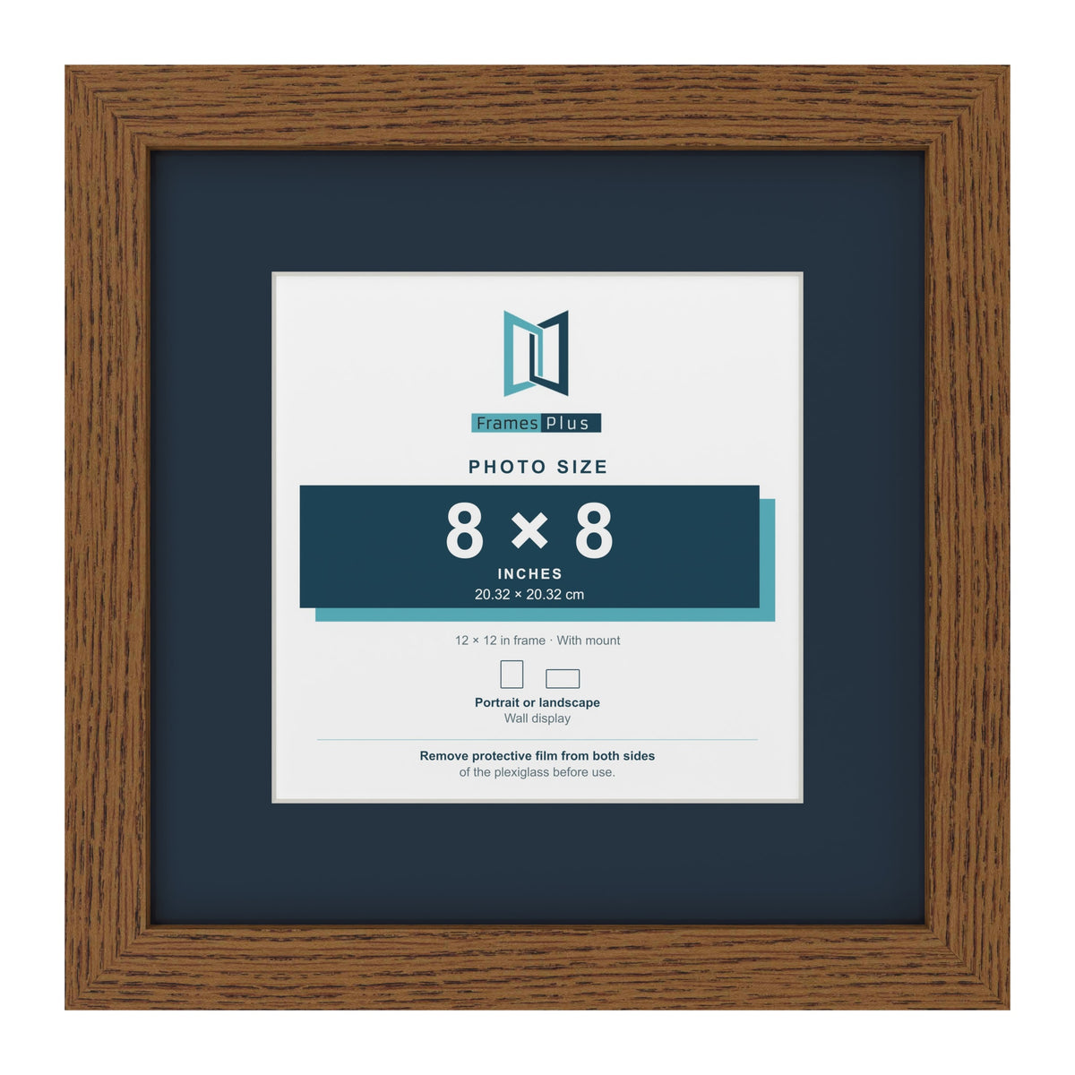 Dark Oak 12 x 12 inch picture frame with a Pacific Blue mount for an 8 x 8 inch photo