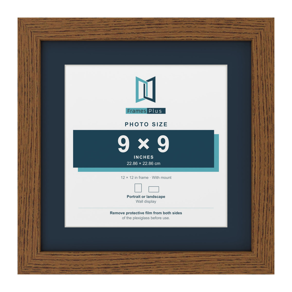 Dark Oak 12 x 12 inch picture frame with a Pacific Blue mount for a 9 x 9 inch photo