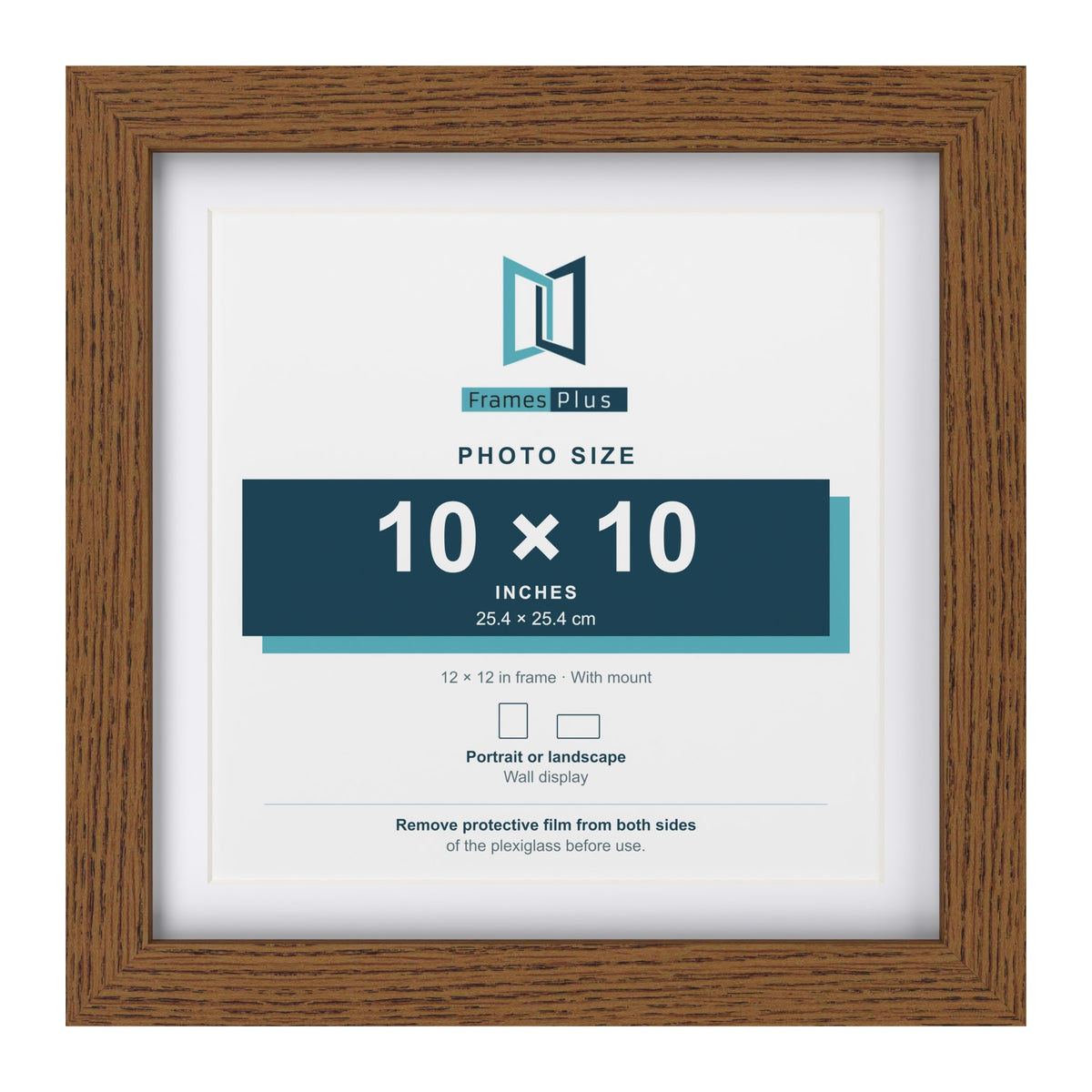 Dark Oak 12 x 12 inch picture frame with a white mount for a 10 x 10 inch photo
