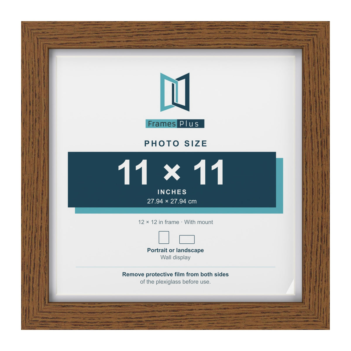 Dark Oak 12 x 12 inch picture frame with a white mount for a 11 x 11 inch photo
