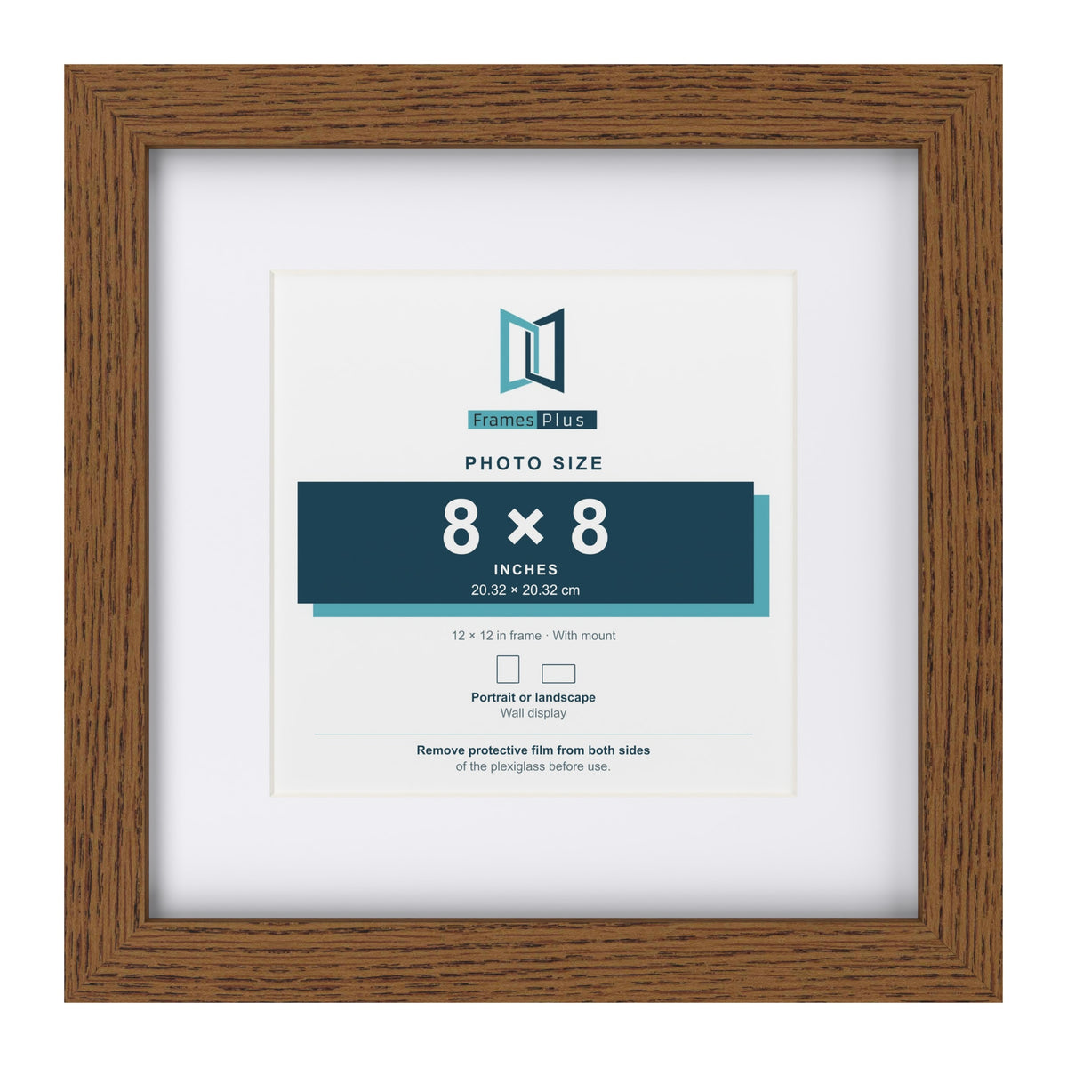 Dark Oak 12 x 12 inch picture frame with a white mount for a 8 x 8 inch photo