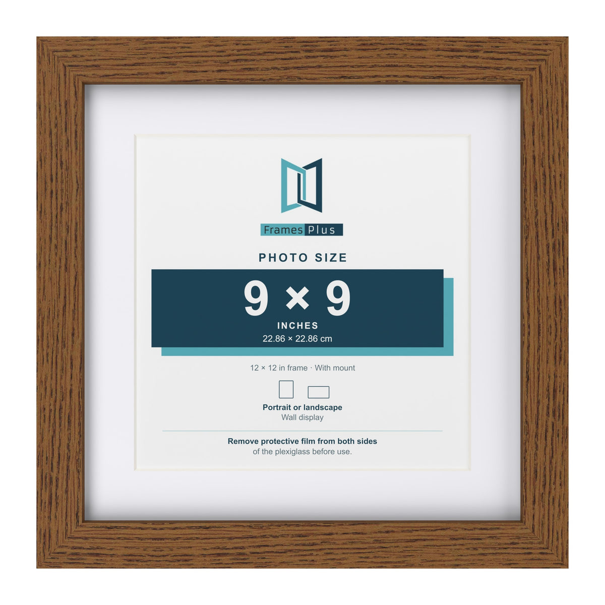 Dark Oak 12 x 12 inch picture frame with a white mount for a 9 x 9 inch photo