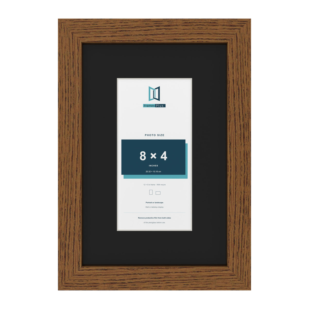 Dark Oak 12 x 8 inch picture frame with a black mount for an 8 x 4 inch photo