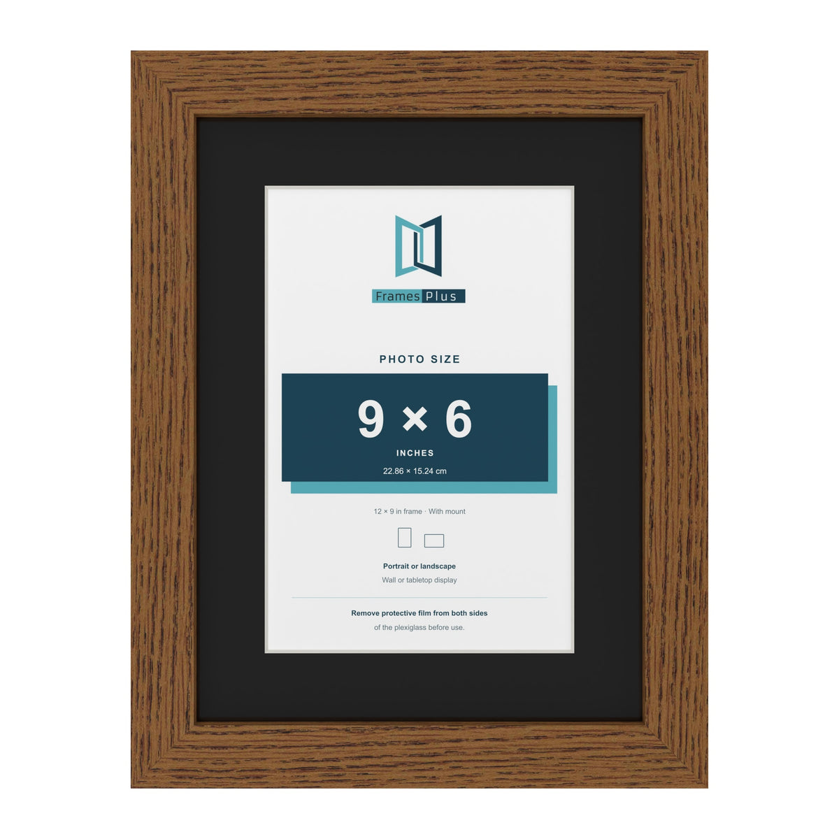 Dark Oak 12 x 9 inch picture frame with a black mount for a 9 x 6 inch photo