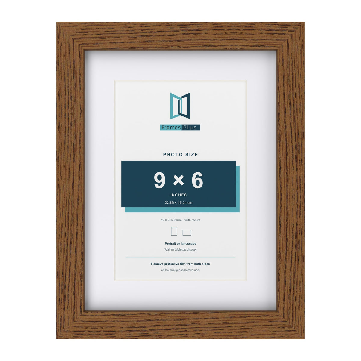 Dark Oak 12 x 9 inch picture frame with a white mount for a 9 x 6 inch photo