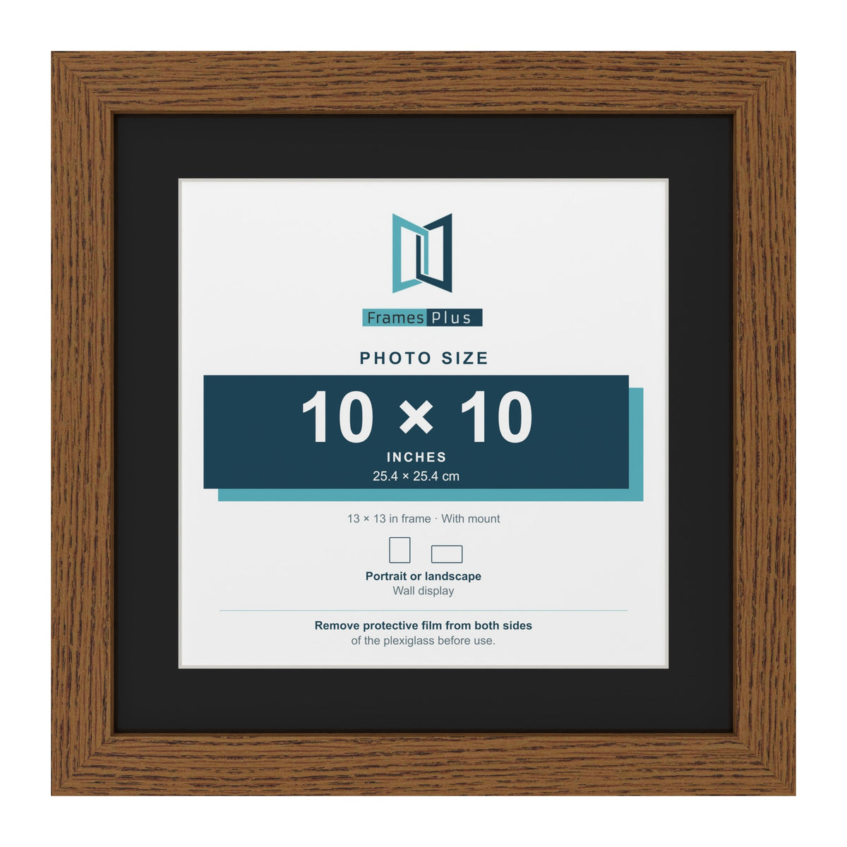 Dark Oak 13 x 13 inch picture frame with a black mount for a 10 x 10 inch photo