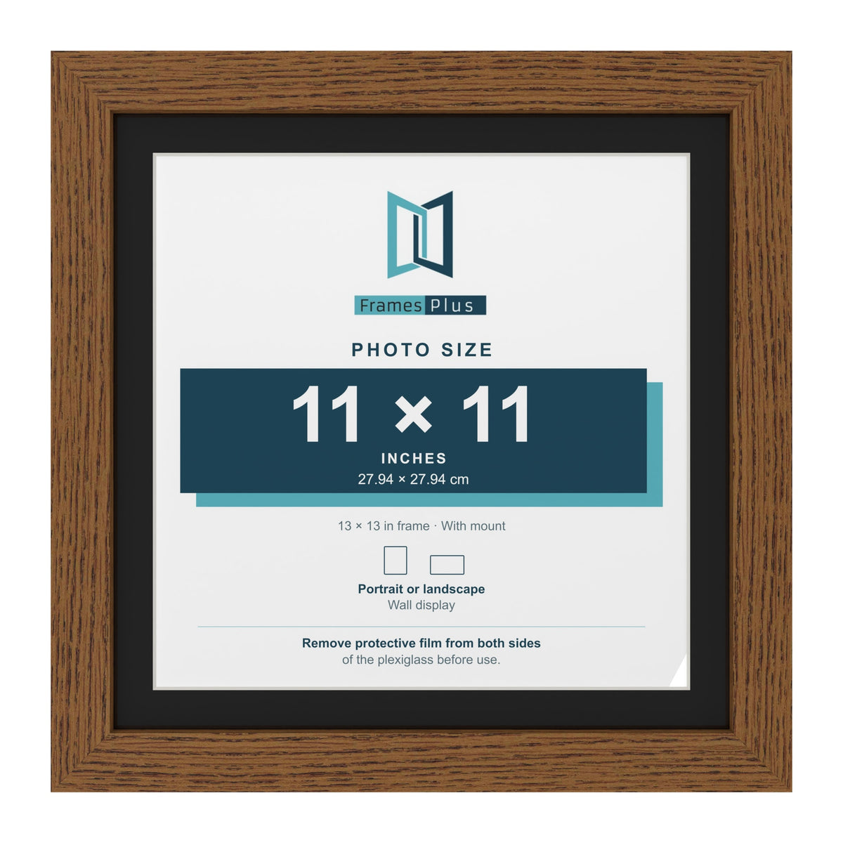 Dark Oak 13 x 13 inch picture frame with a black mount for an 11 x 11 inch photo