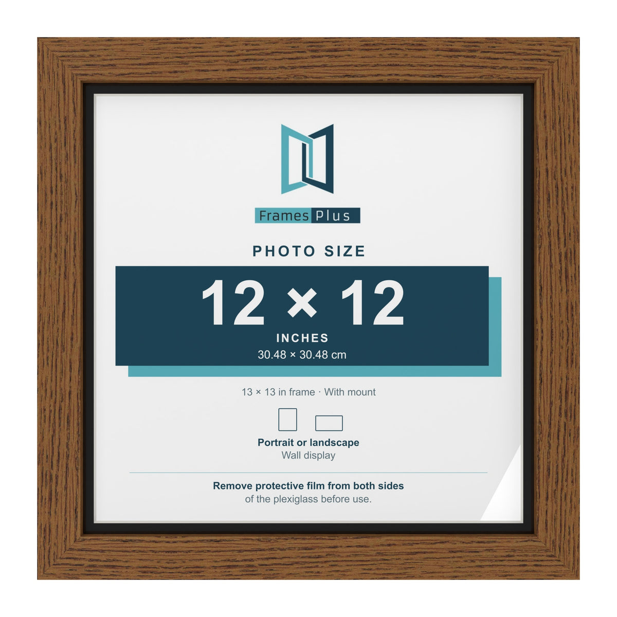 Dark Oak 13 x 13 inch picture frame with a black mount for a 12 x 12 inch photo