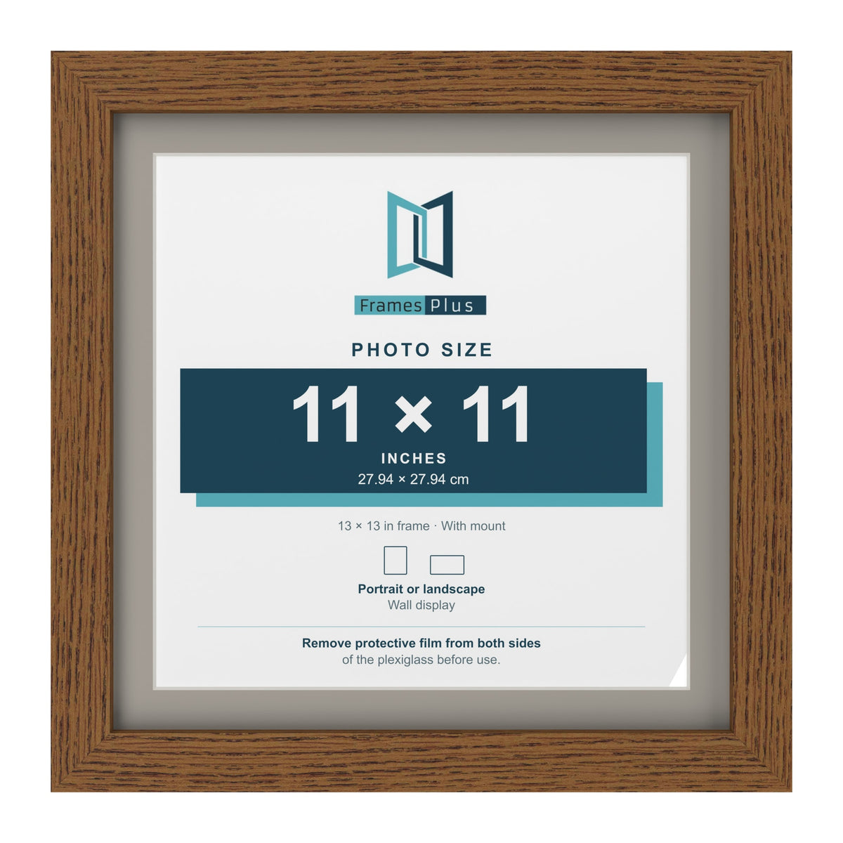 Dark Oak 13 x 13 inch picture frame with a Dawn Grey mount for an 11 x 11 inch photo